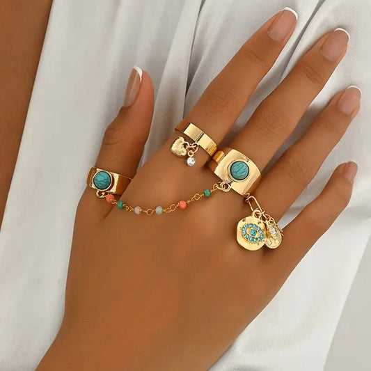 GlimmerStack Vintage Rhinestone Ring Set – 4pcs