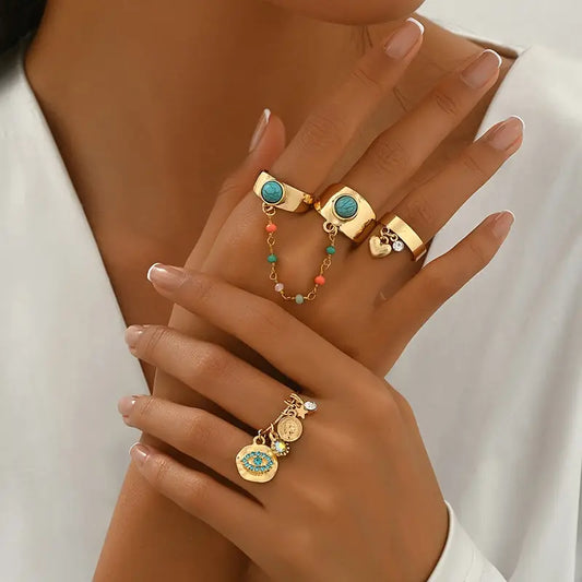 GlimmerStack Vintage Rhinestone Ring Set – 4pcs