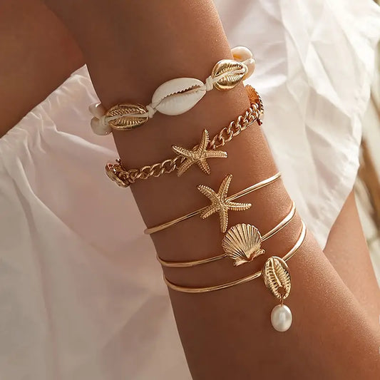 Sea Spirit Boho Shell & Starfish Bracelet Set (5pcs)