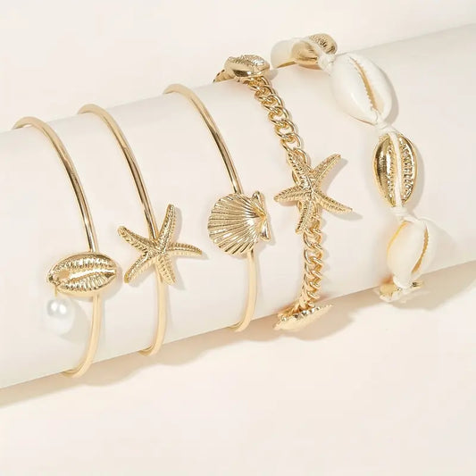 Sea Spirit Boho Shell & Starfish Bracelet Set (5pcs)