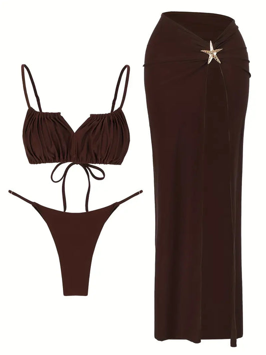 Mocha Mirage Strapless Bikini & Skirt Set